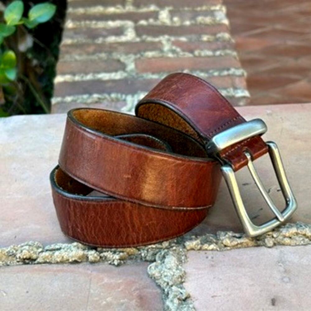 Vintage Solid Brass Buckle Leather Belt Brown Size 36